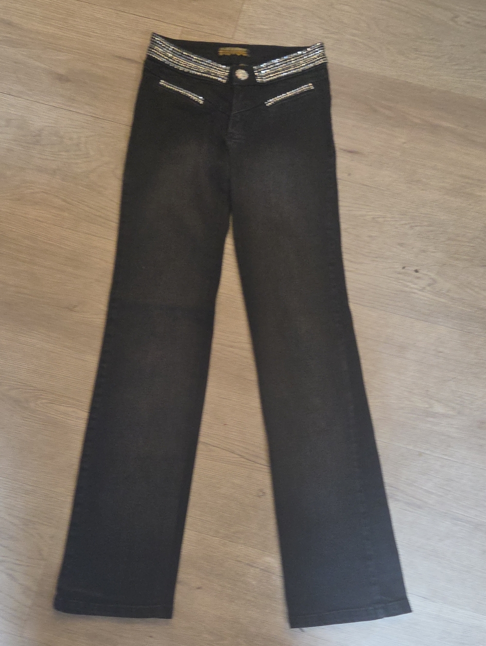 Black Women’s Jeans with Embellished Waist